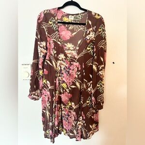 O'Neill Brown Floral Sundress with Sleeves